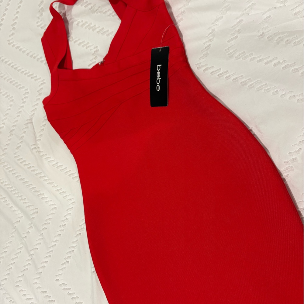 bebe Red Bodycon Halter Dress